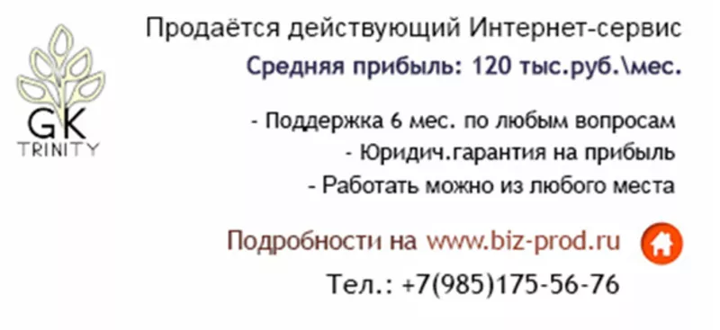 Продаётся действующий Интернет-сервис с прибылью 120 тыс.руб.	