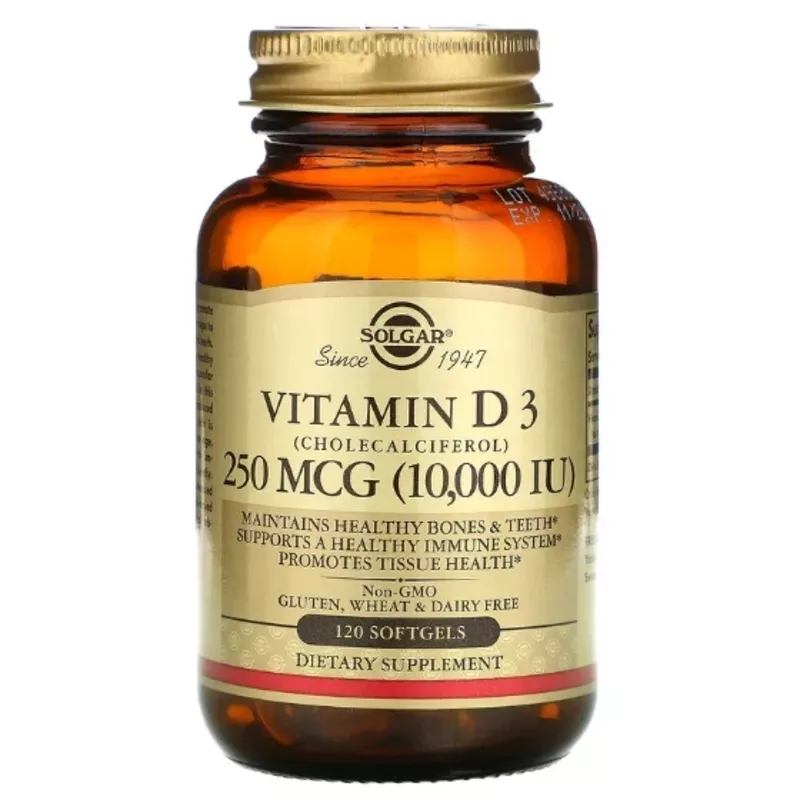 Витамин Д3 D3 холекальциферол 10000 МЕ 120 капсул,  Солгар