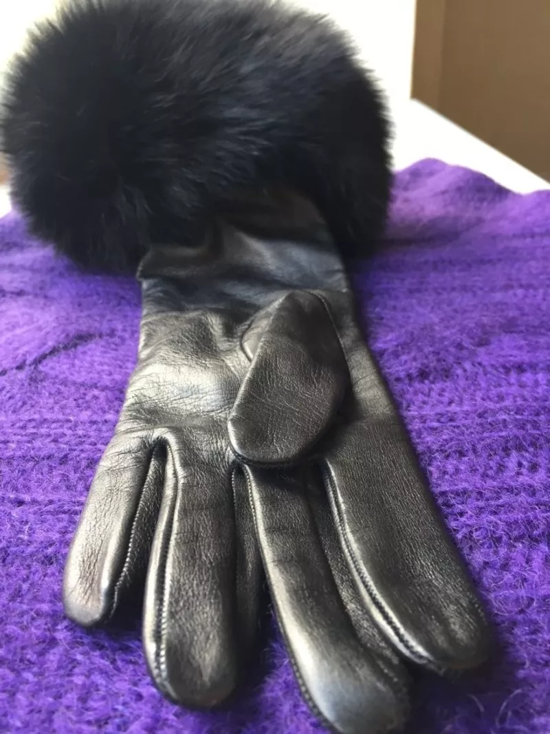 Перчатки новые versace италия кожа черные мех лиса песец двойной размер 7 7, 5 44 46 s m 6