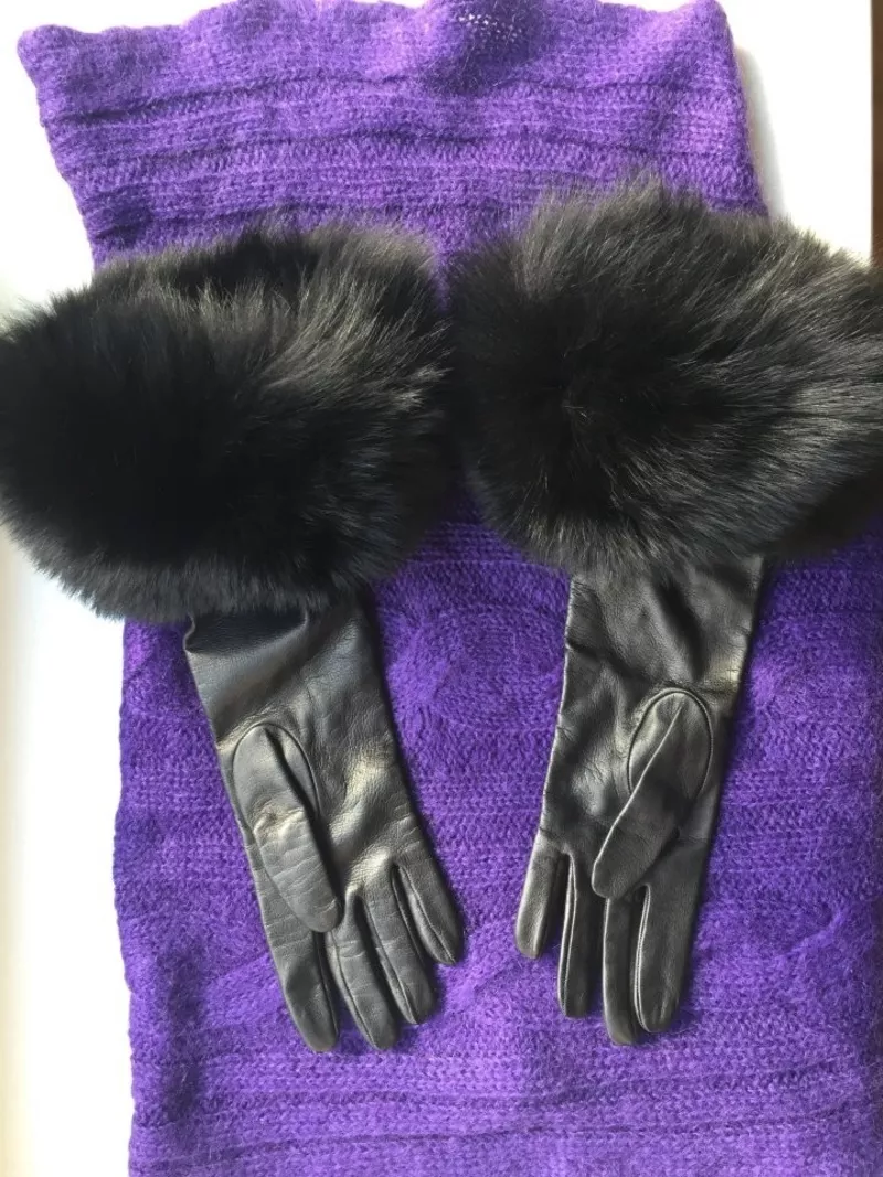 Перчатки новые versace италия кожа черные мех лиса песец двойной размер 7 7, 5 44 46 s m 2