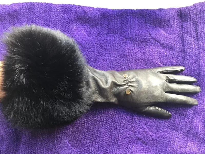 Перчатки новые versace италия кожа черные мех лиса песец двойной размер 7 7, 5 44 46 s m 3
