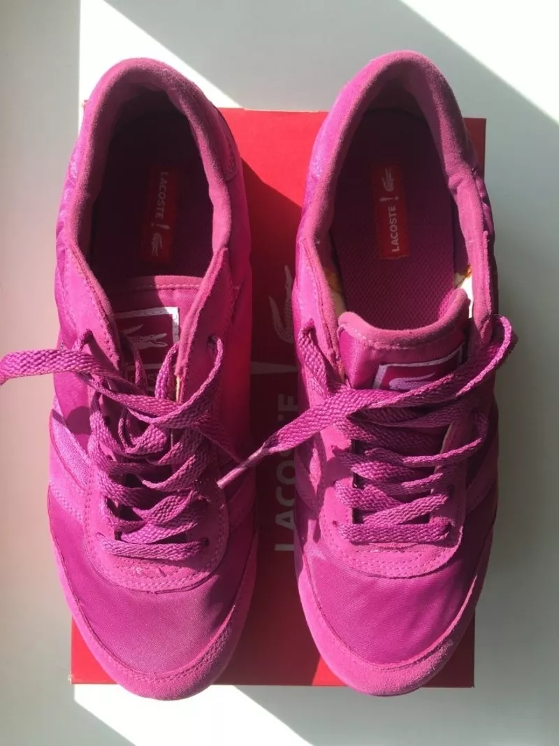 Кроссовки кеды новые lacoste 39 размер замша текстиль цвет розовый фукси подошва легкая обувь женска 2