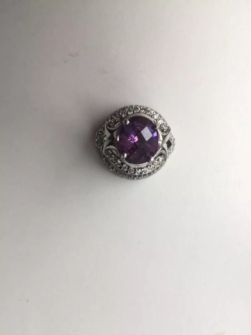 Кольцо новое серебро 19 размер камень аметист фиолетовый сиреневый камни сваровски swarovski кристал 4