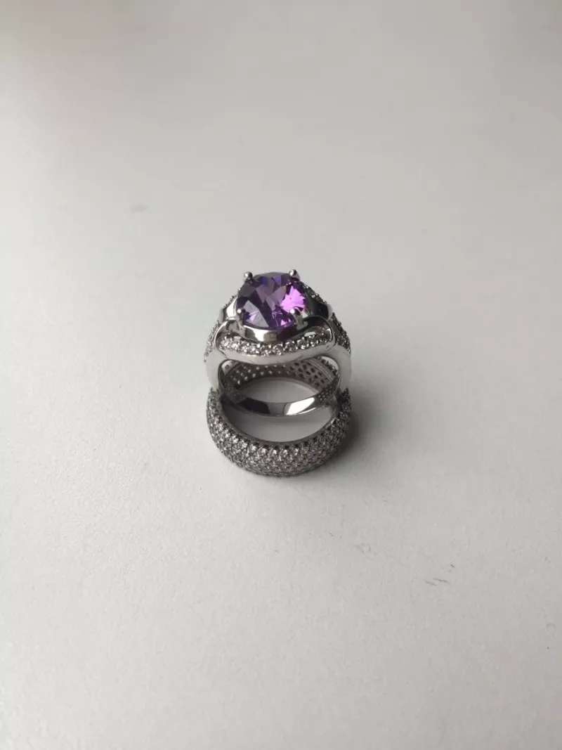 Кольцо новое серебро 19 размер камень аметист фиолетовый сиреневый камни сваровски swarovski кристал 5