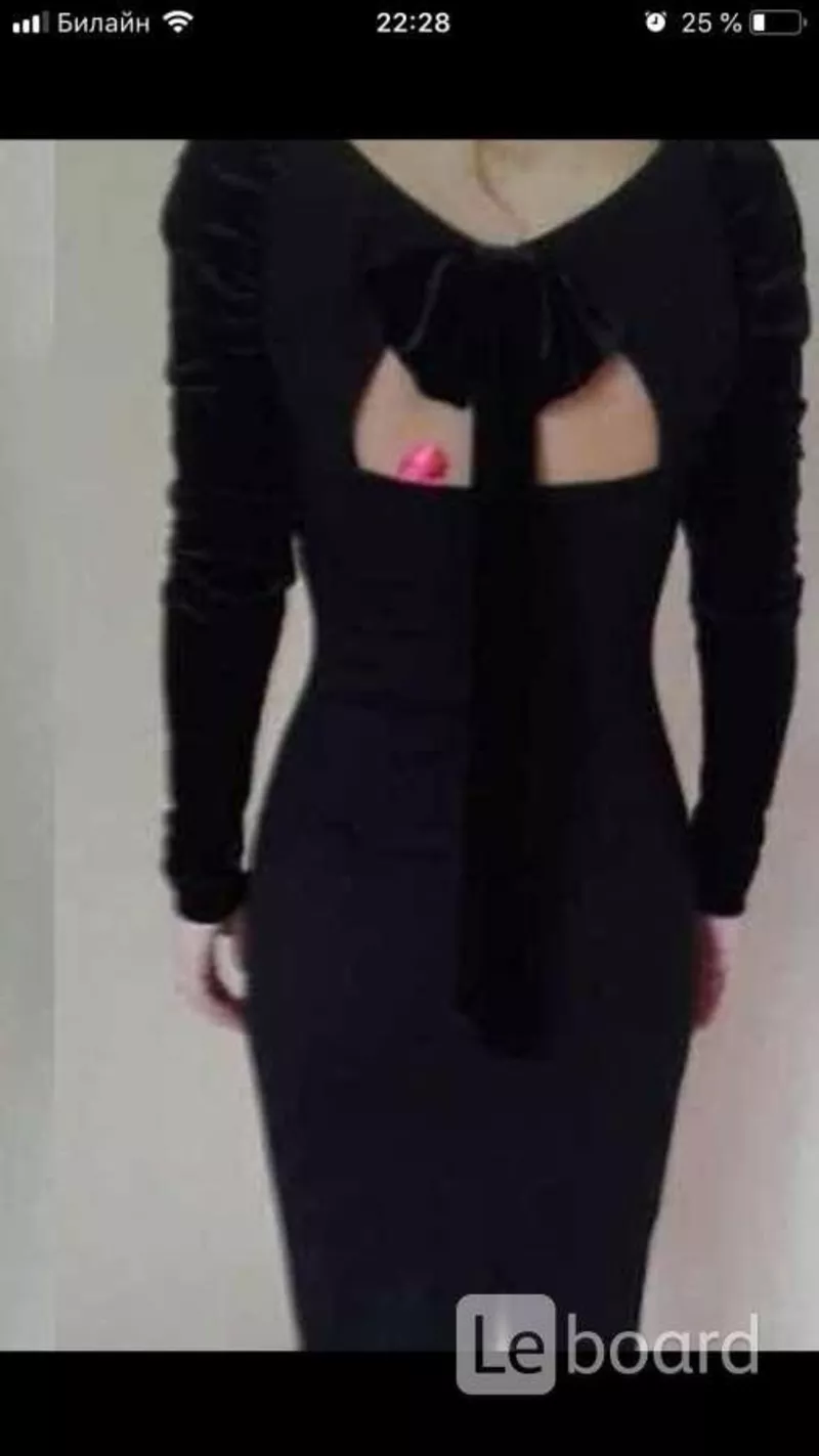 Платье футляр новое м 46 чёрное миди по фигуре ткань плотная вечернее бархат рукава бант стретч плот 3