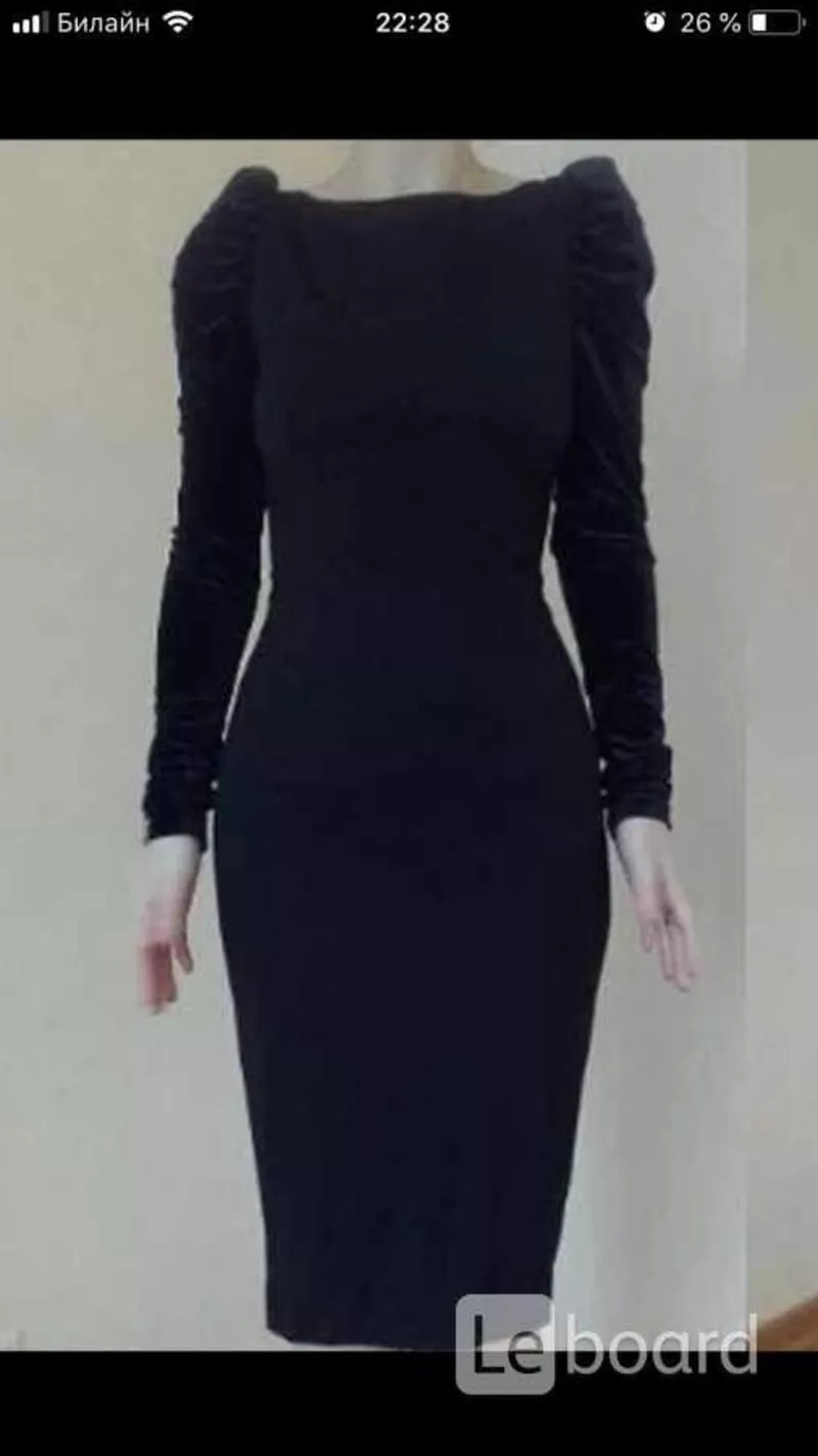 Платье футляр новое м 46 чёрное миди по фигуре ткань плотная вечернее бархат рукава бант стретч плот 2