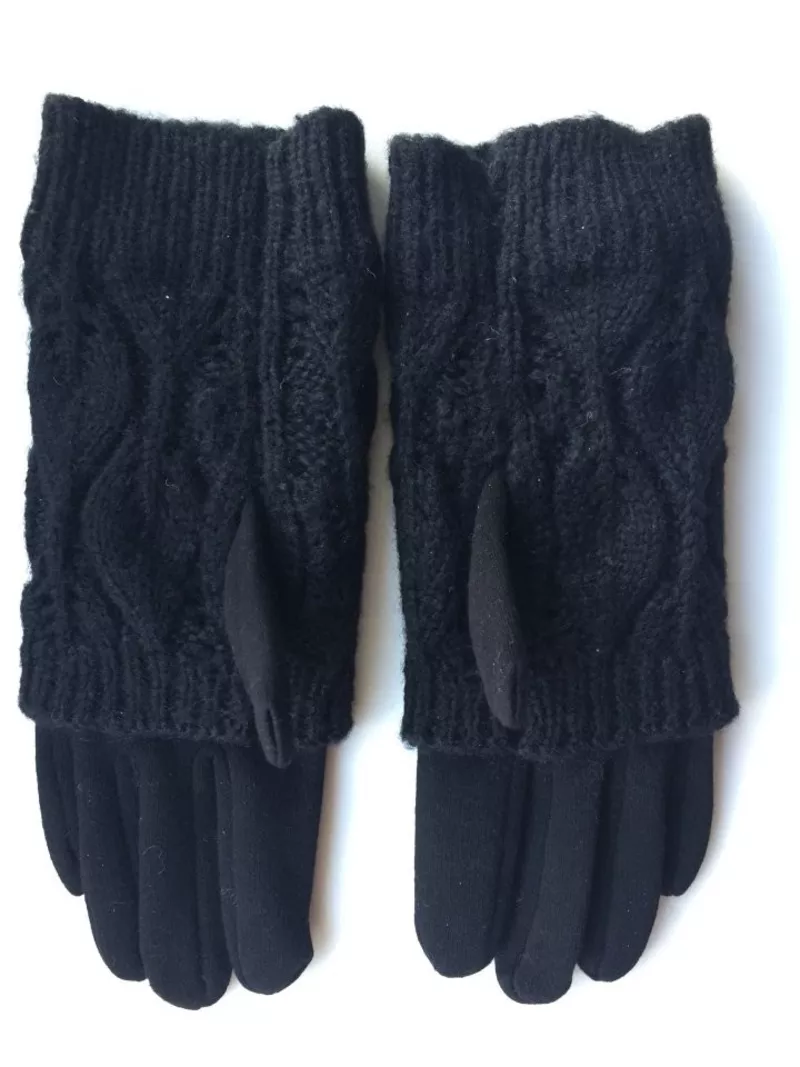 Перчатки новые 44 46 черные теплые верх съемный вязаные аксессуары начес митенки женские зимние 3