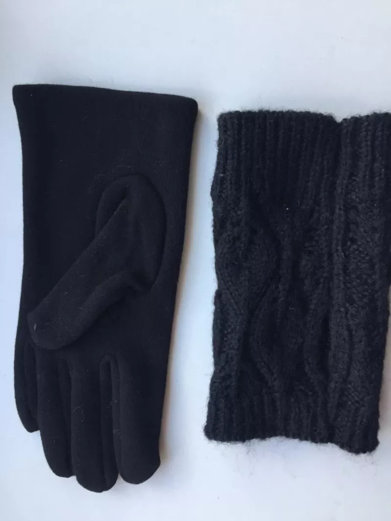 Перчатки новые 44 46 черные теплые верх съемный вязаные аксессуары начес митенки женские зимние 4