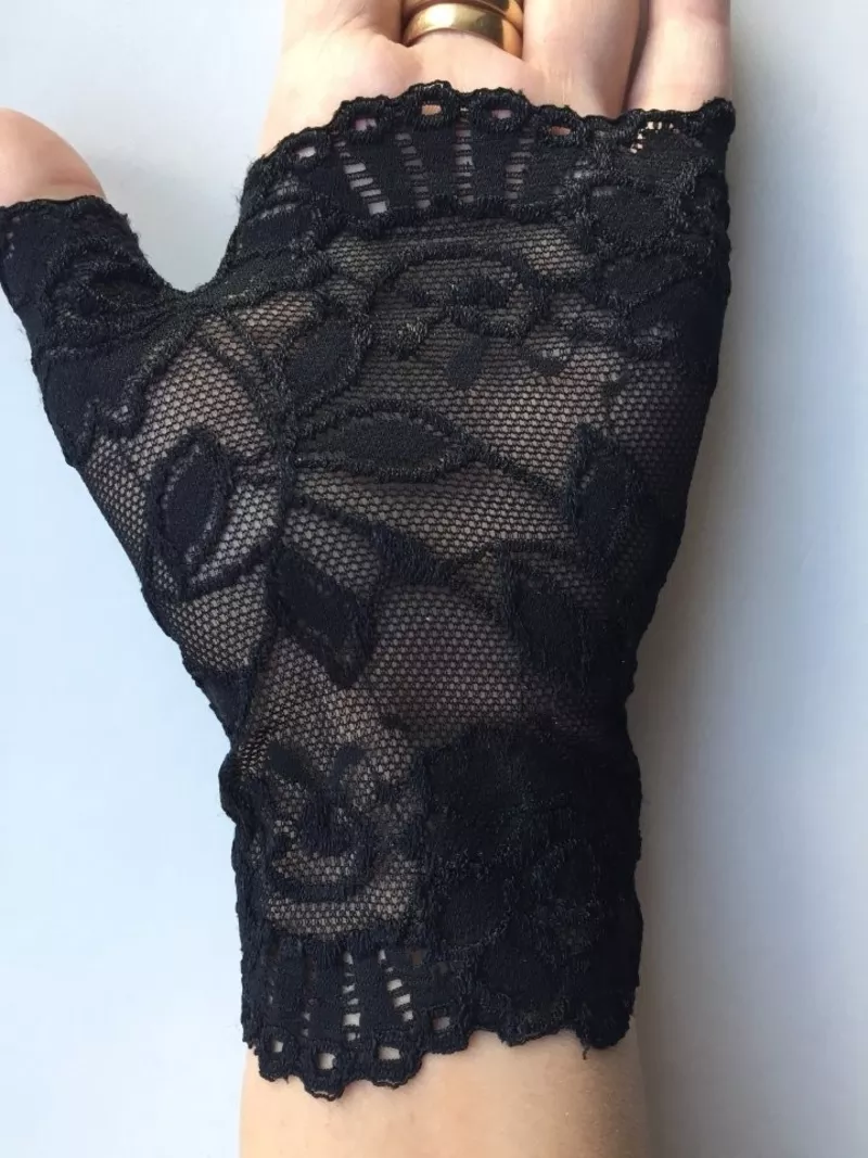Перчатки митенки кружева чёрные стретч гипюр без пальцев женские аксессуары мода стиль размер 42 44 3